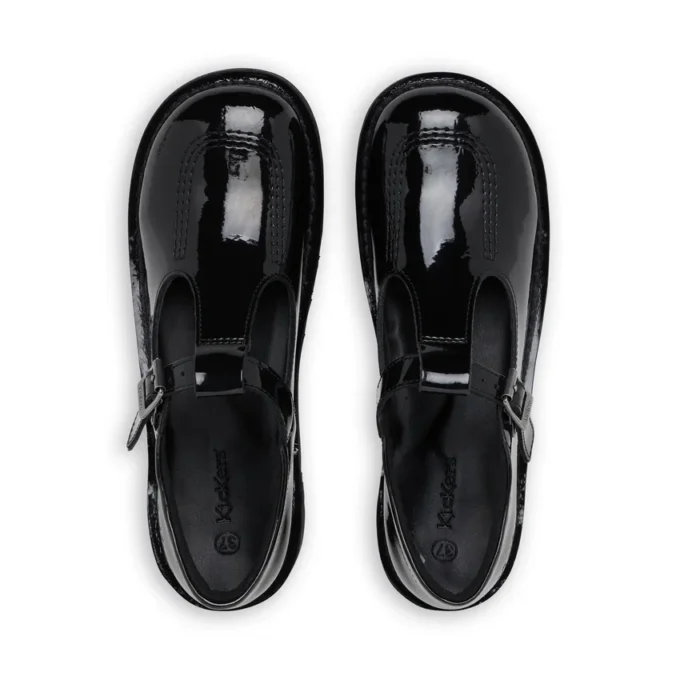 Zapatos Kick T-Bar de charol para mujer joven, color negro