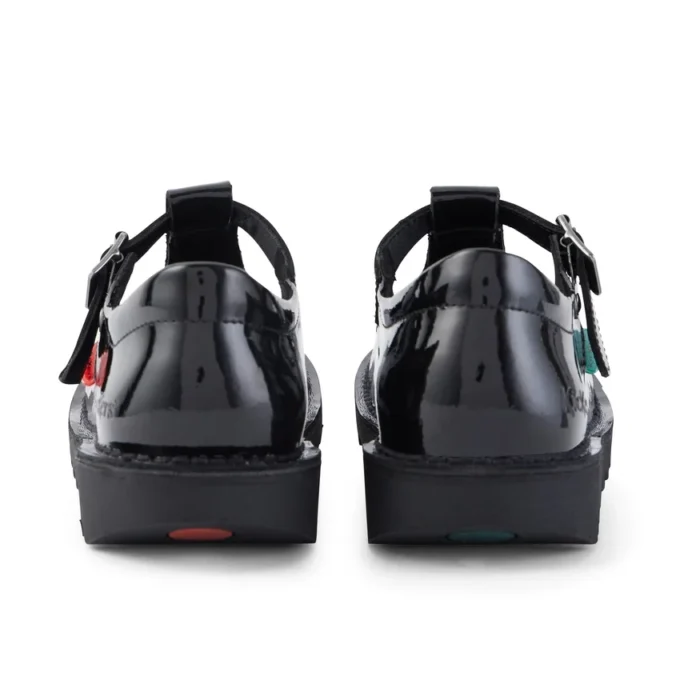 Zapatos Kick T-Bar de charol para mujer joven, color negro