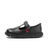 Zapatos Kick T-Bar de piel negra con velcro para niñas pequeñas