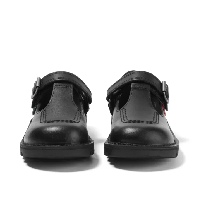 Zapatos Kick T-Bar de piel negra con velcro para niñas pequeñas