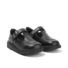 Zapatos Kick T-Bar de piel negra con velcro para niñas pequeñas