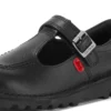 Zapatos Kick T-Bar de piel negra con velcro para niñas pequeñas