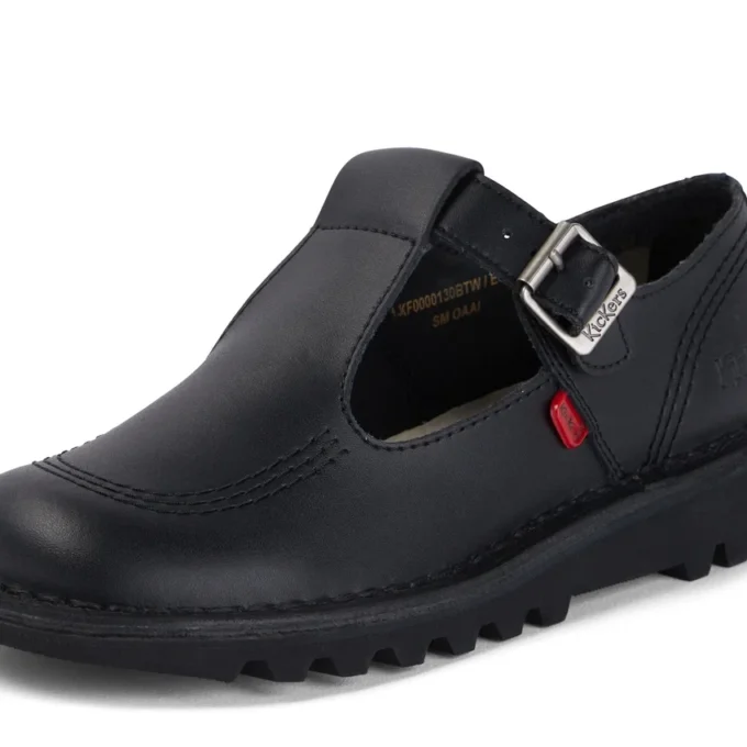 Zapatos Kick T-Bar de piel para mujer, color negro