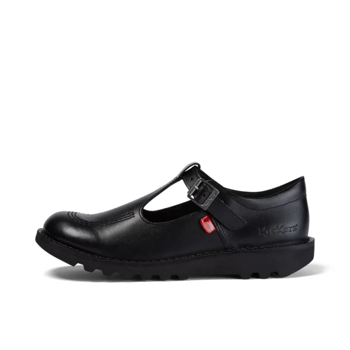 Zapatos Kick T-Bar de piel para mujer joven, color negro