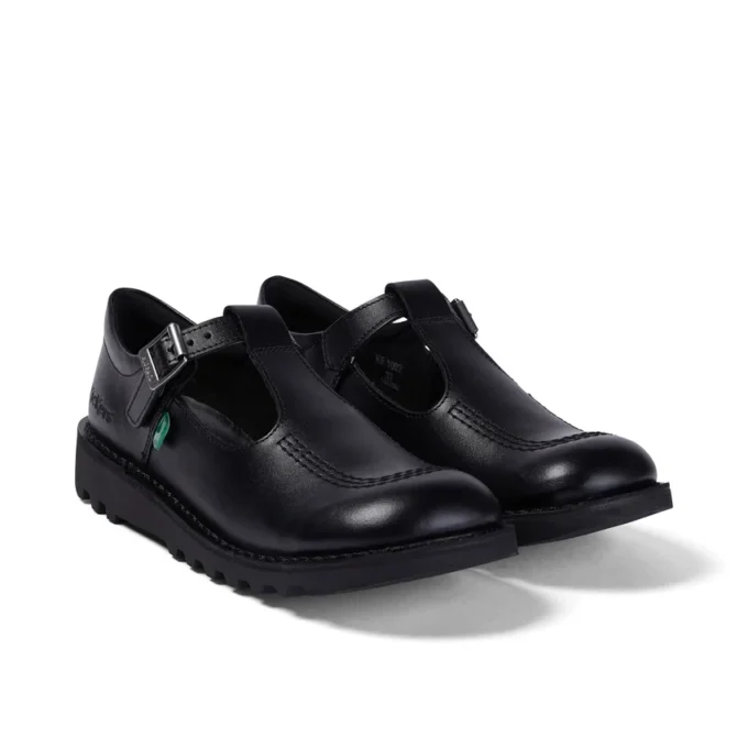 Zapatos Kick T-Bar de piel para mujer joven, color negro