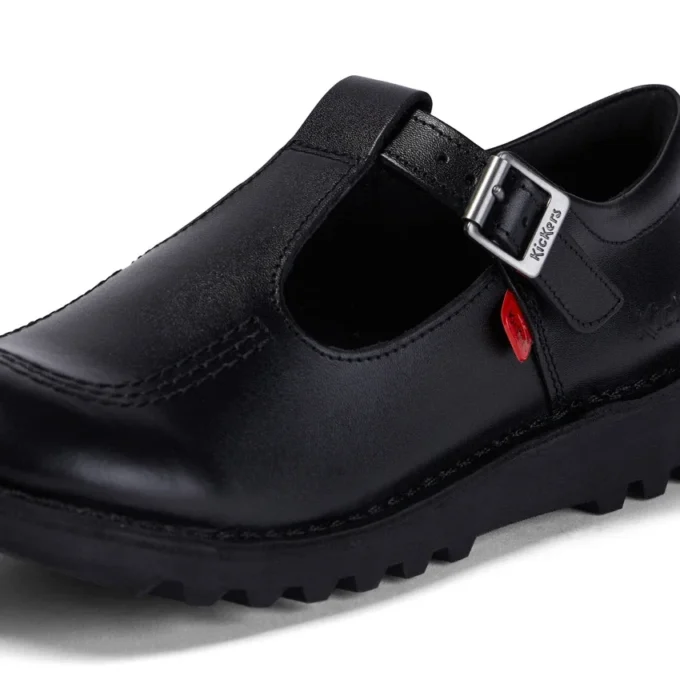 Zapatos Kick T-Bar de piel para mujer joven, color negro