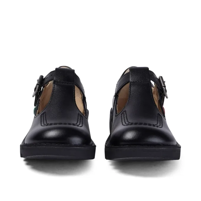 Zapatos Kick T-Bar de piel para niñas, color negro