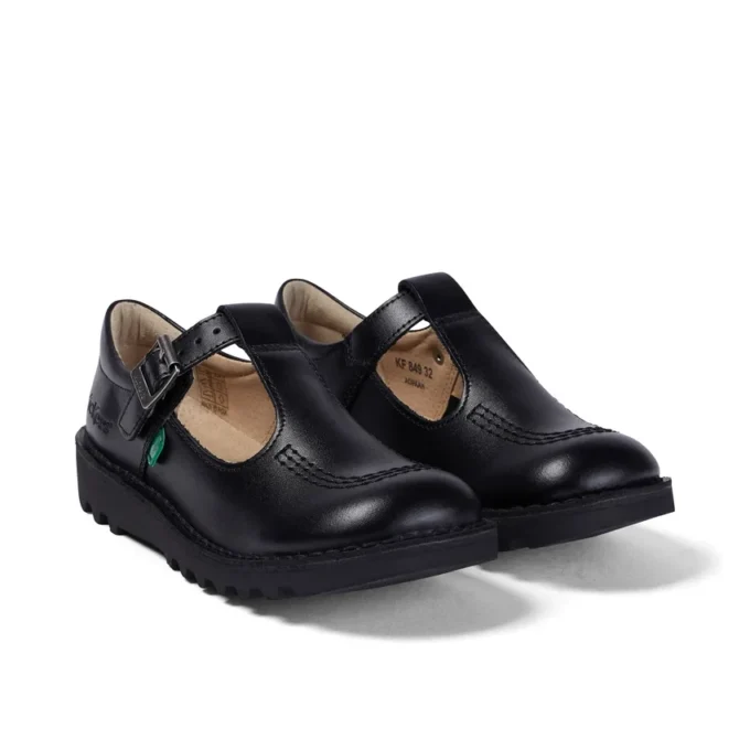 Zapatos Kick T-Bar de piel para niñas, color negro