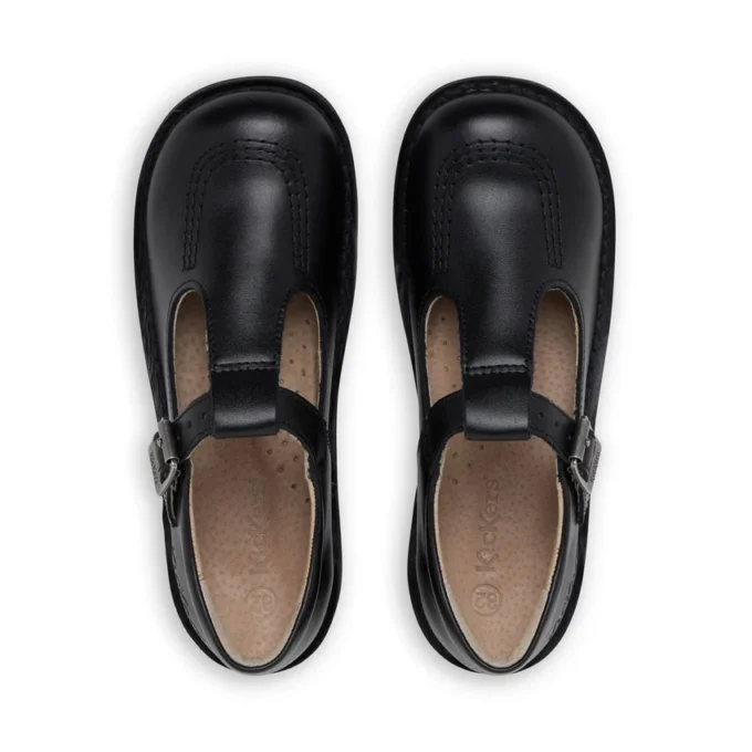 Zapatos Kick T-Bar de piel para niñas, color negro