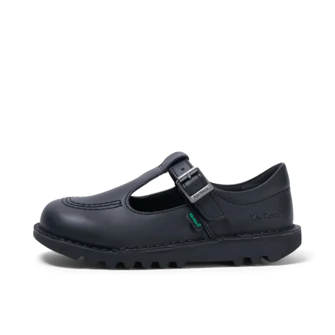 Zapatos Kick T-Bar de piel sintética para niñas, color negro