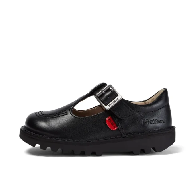 Zapatos Kick T-Bar de piel sintética para niñas, color negro