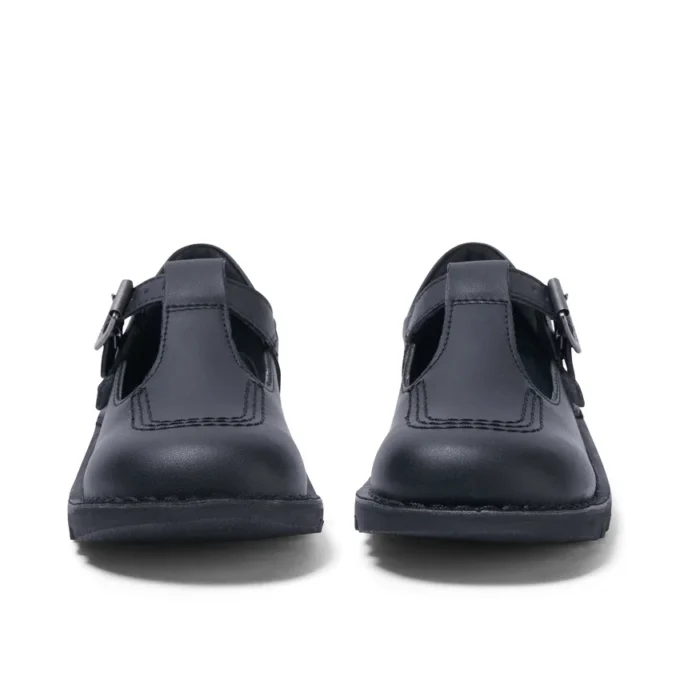 Zapatos Kick T-Bar de piel sintética para niñas, color negro