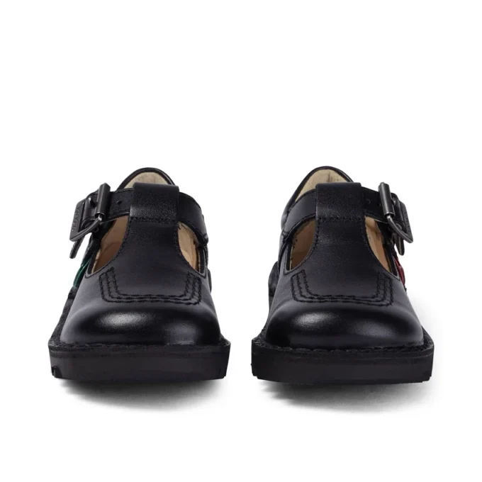 Zapatos Kick T-Bar de piel sintética para niñas, color negro