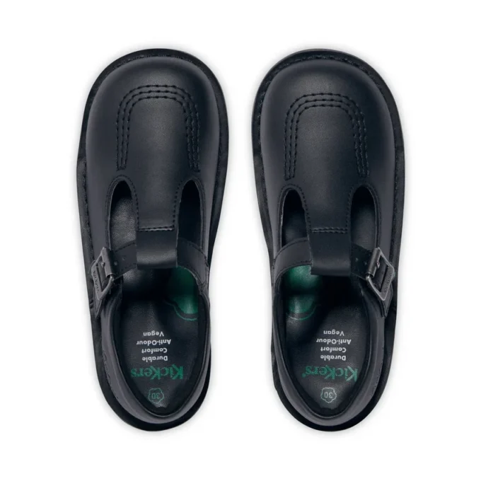 Zapatos Kick T-Bar de piel sintética para niñas, color negro