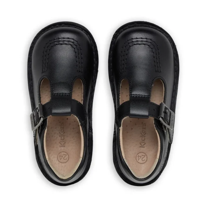 Zapatos Kick T-Bar de piel sintética para niñas, color negro