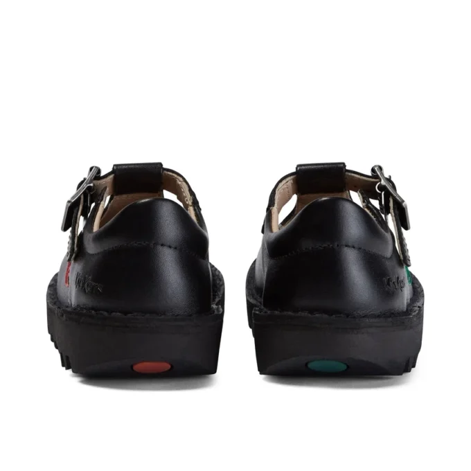 Zapatos Kick T-Bar de piel sintética para niñas, color negro