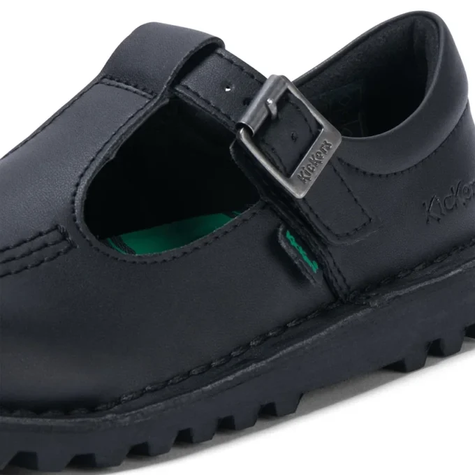 Zapatos Kick T-Bar de piel sintética para niñas, color negro