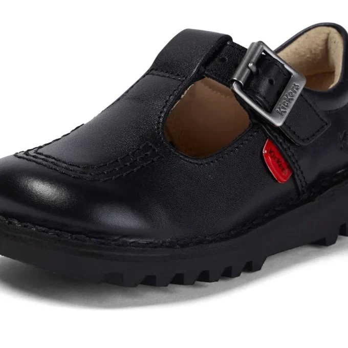 Zapatos Kick T-Bar de piel sintética para niñas, color negro