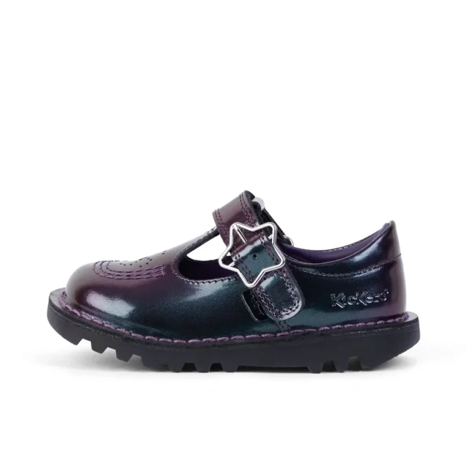 Zapatos Kick T-Bar Galactic de charol morado para niña pequeña