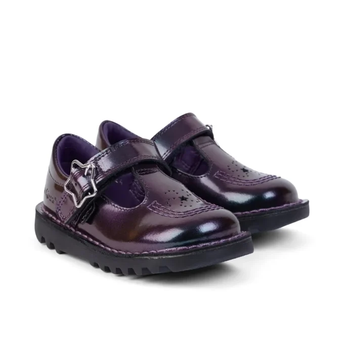 Zapatos Kick T-Bar Galactic de charol morado para niña pequeña