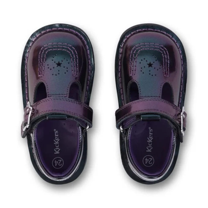 Zapatos Kick T-Bar Galactic de charol morado para niña pequeña