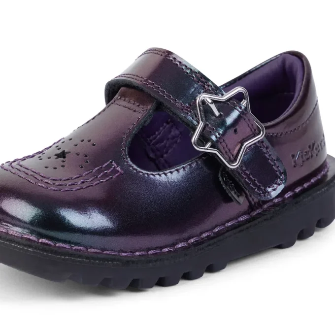 Zapatos Kick T-Bar Galactic de charol morado para niña pequeña