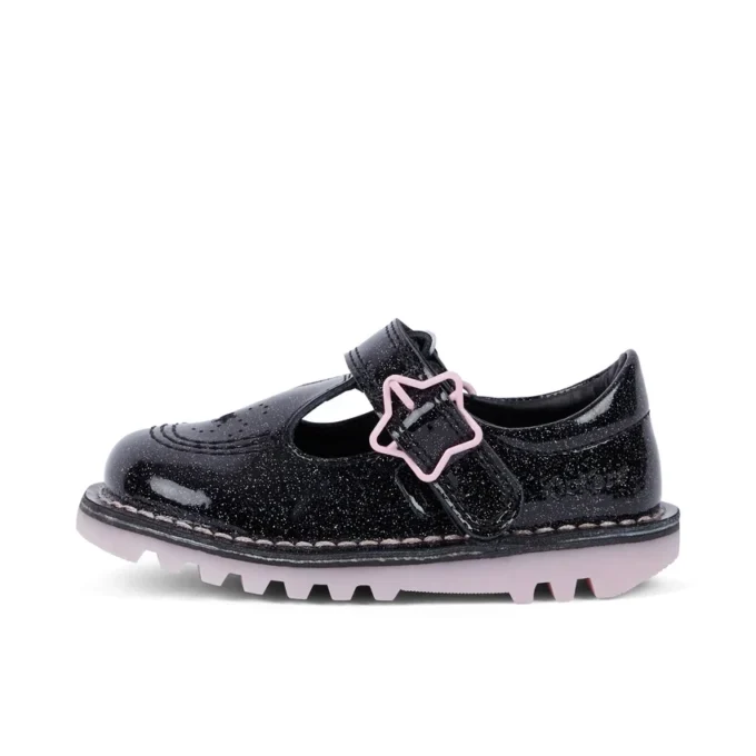 Zapatos Kick T-Bar Galactic de piel negra para niñas pequeñas