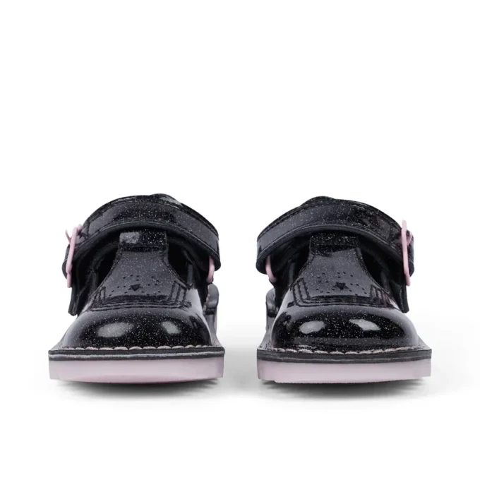 Zapatos Kick T-Bar Galactic de piel negra para niñas pequeñas
