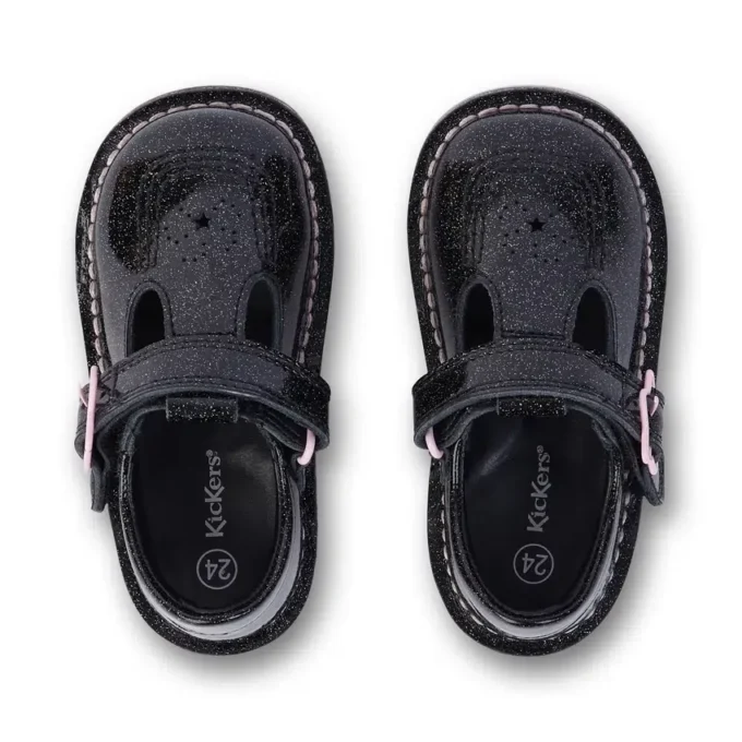 Zapatos Kick T-Bar Galactic de piel negra para niñas pequeñas