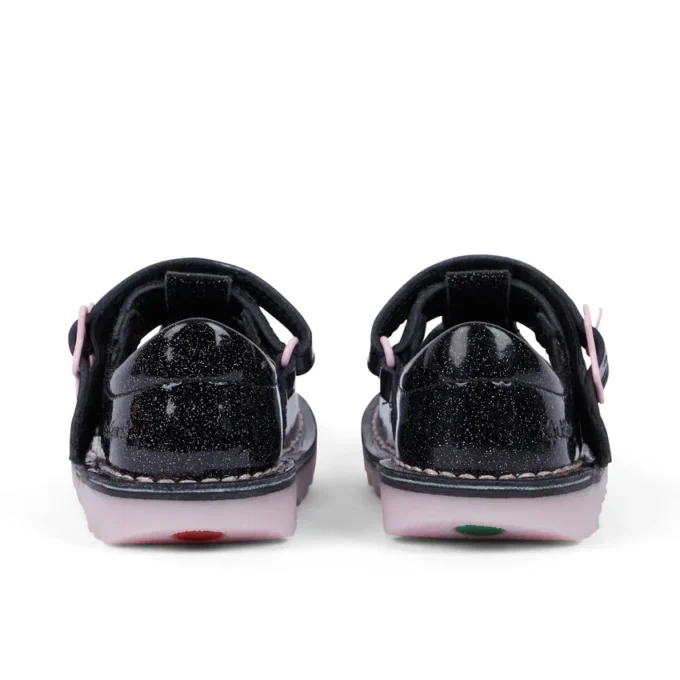 Zapatos Kick T-Bar Galactic de piel negra para niñas pequeñas