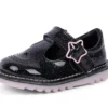 Zapatos Kick T-Bar Galactic de piel negra para niñas pequeñas
