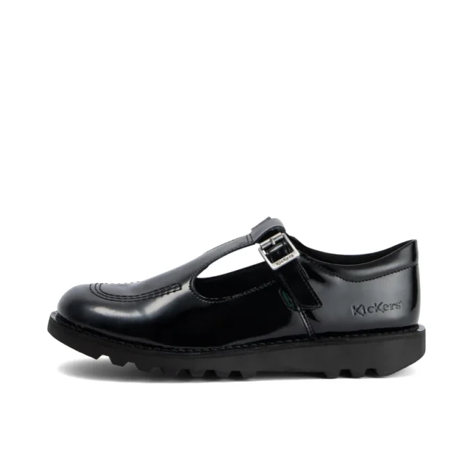 Zapatos Kick T-Bar para mujer joven, de piel sintética, charol, color negro