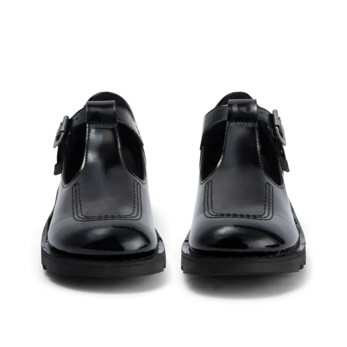 Zapatos Kick T-Bar para mujer joven, de piel sintética, charol, color negro