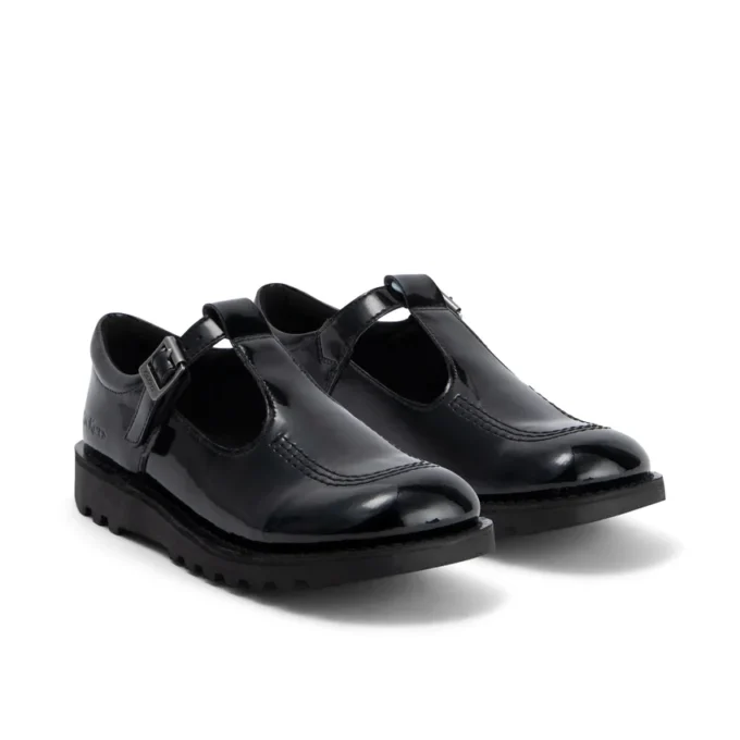 Zapatos Kick T-Bar para mujer joven, de piel sintética, charol, color negro