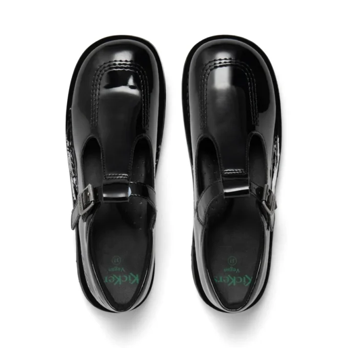 Zapatos Kick T-Bar para mujer joven, de piel sintética, charol, color negro