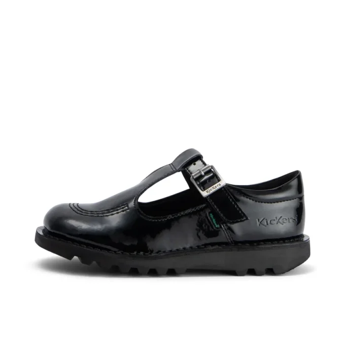 Zapatos Kick T-Bar para niñas, de imitación de charol, en color negro
