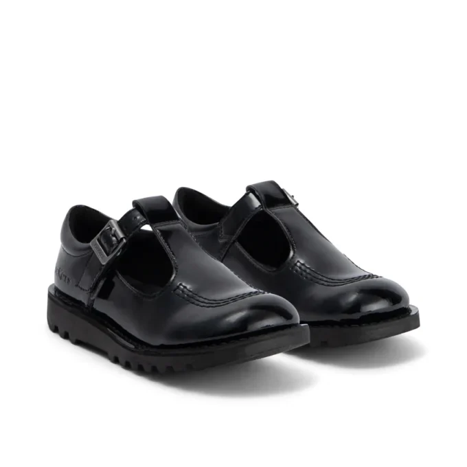 Zapatos Kick T-Bar para niñas, de imitación de charol, en color negro