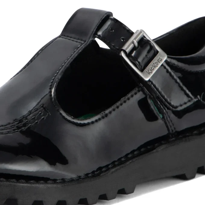 Zapatos Kick T-Bar para niñas, de imitación de charol, en color negro