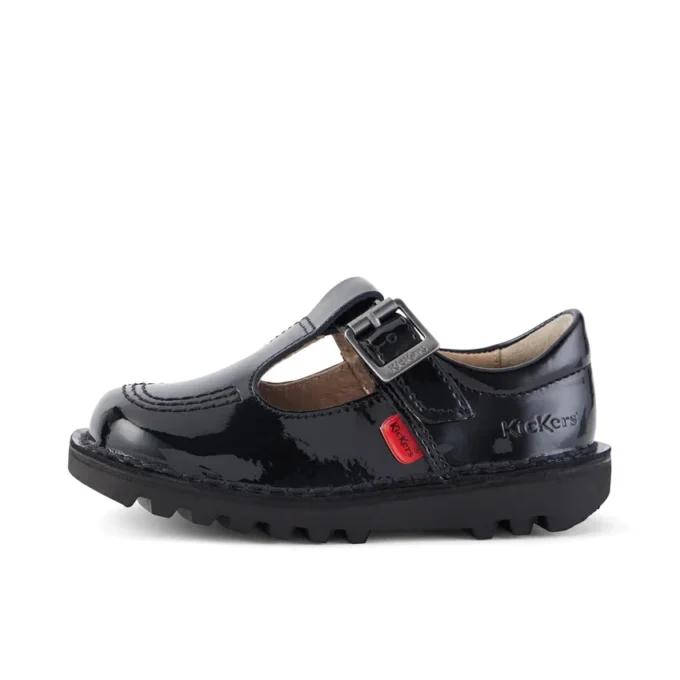 Zapatos Kick T-Bar para niñas pequeñas en charol negro