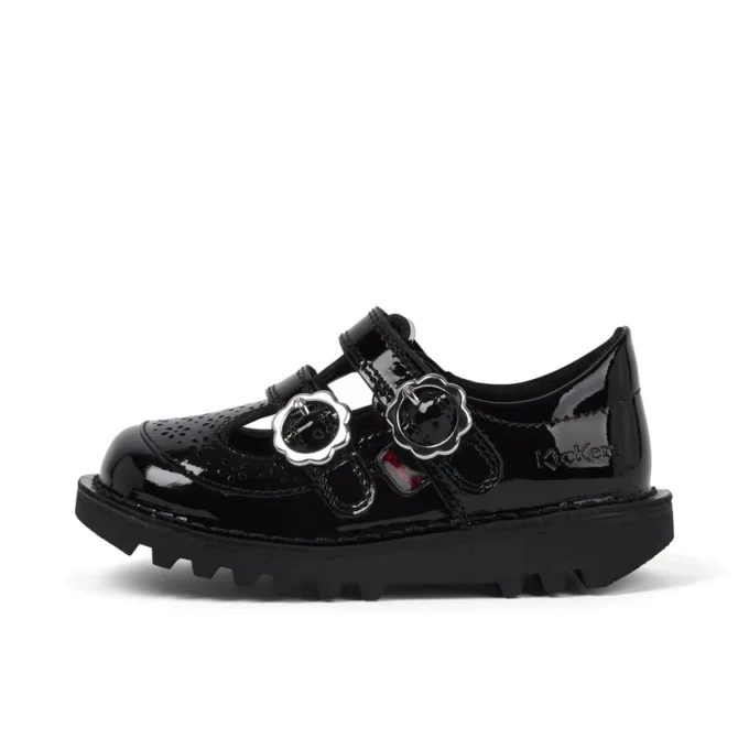 Zapatos Kick T-Bar para niñas pequeñas en charol negro