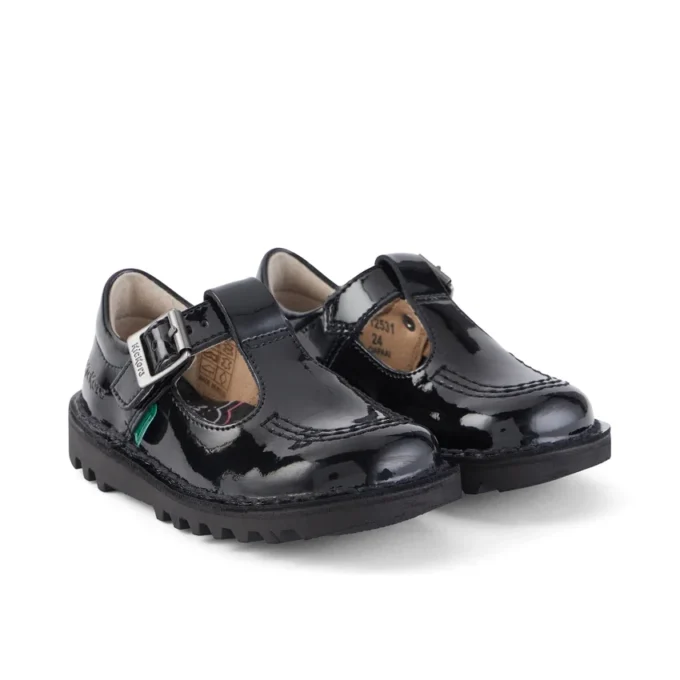 Zapatos Kick T-Bar para niñas pequeñas en charol negro