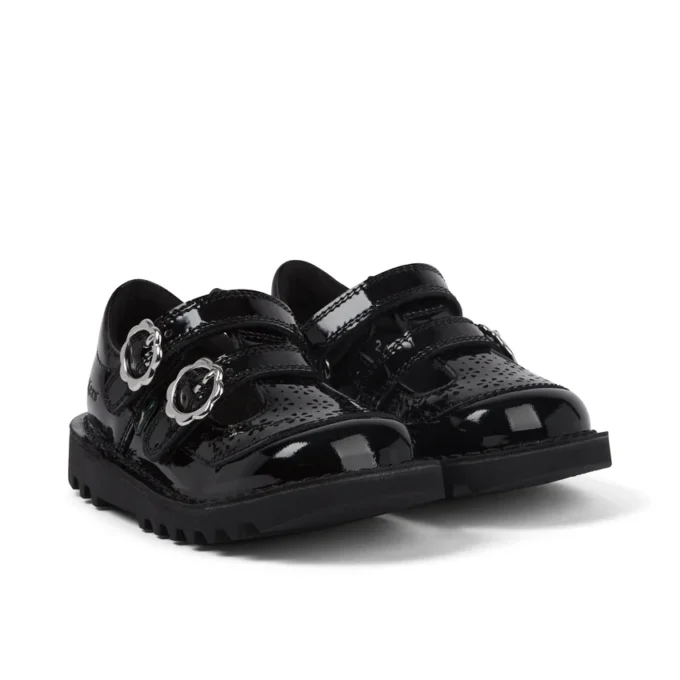 Zapatos Kick T-Bar para niñas pequeñas en charol negro