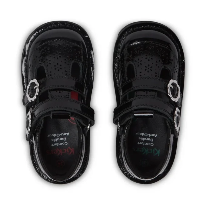 Zapatos Kick T-Bar para niñas pequeñas en charol negro