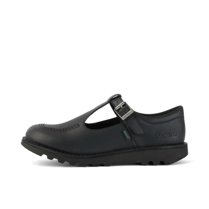 Zapatos Kick T-Bar para niñas y jóvenes, de imitación de cuero, negros