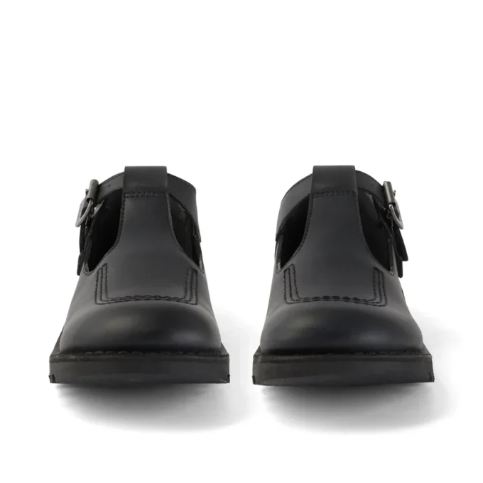 Zapatos Kick T-Bar para niñas y jóvenes, de imitación de cuero, negros