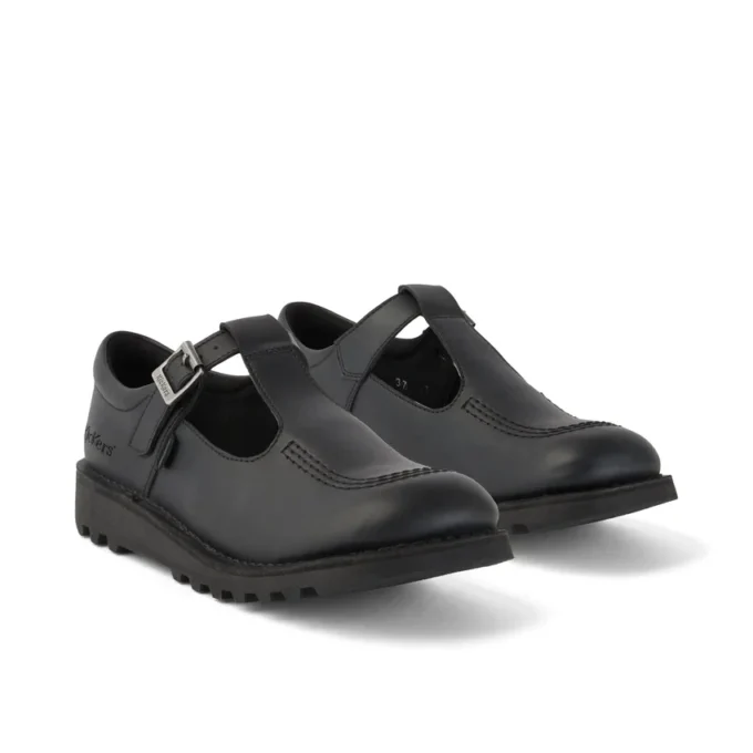 Zapatos Kick T-Bar para niñas y jóvenes, de imitación de cuero, negros