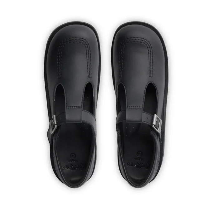 Zapatos Kick T-Bar para niñas y jóvenes, de imitación de cuero, negros