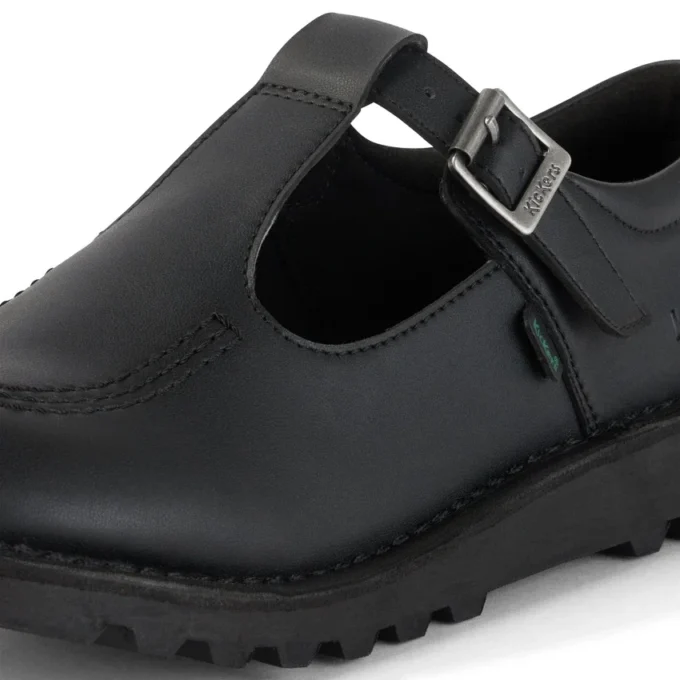 Zapatos Kick T-Bar para niñas y jóvenes, de imitación de cuero, negros