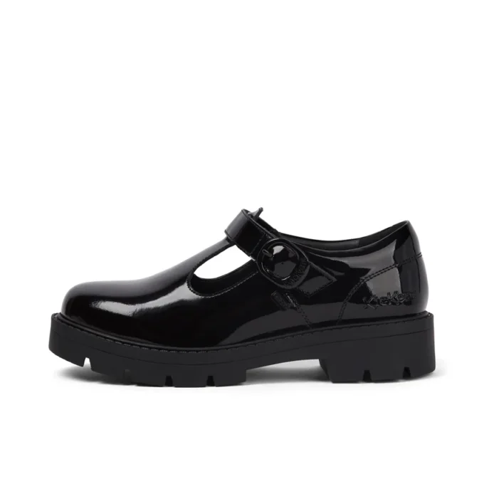 Zapatos Kori T-Bar de charol para mujer joven, color negro