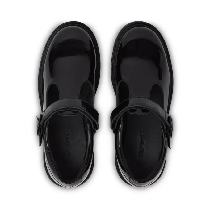 Zapatos Kori T-Bar de charol para mujer joven, color negro